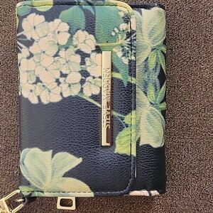 Steve Madden Black and Green Floral Wallet
